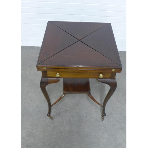 264 - Edwardian mahogany envelope card table, 79 x 76cm.