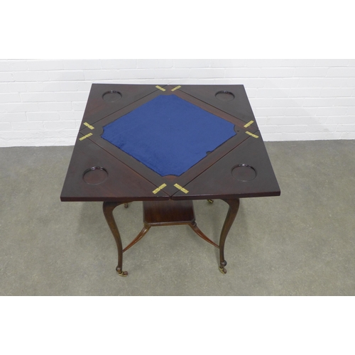 264 - Edwardian mahogany envelope card table, 79 x 76cm.