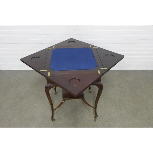 264 - Edwardian mahogany envelope card table, 79 x 76cm.