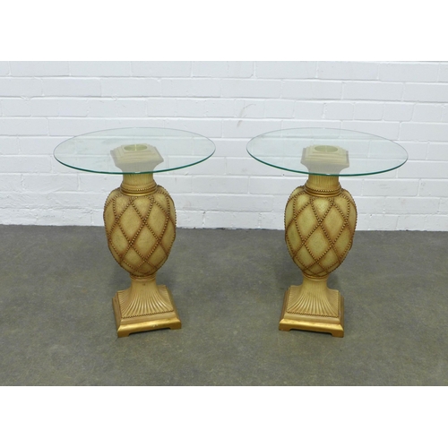 265 - Pair of lamp tables, glass circular tops and urn base 43 x 54cm. (2)