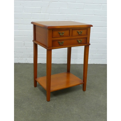 267 - Yew wood side table with drawers, 45 x 65 x 34cm.