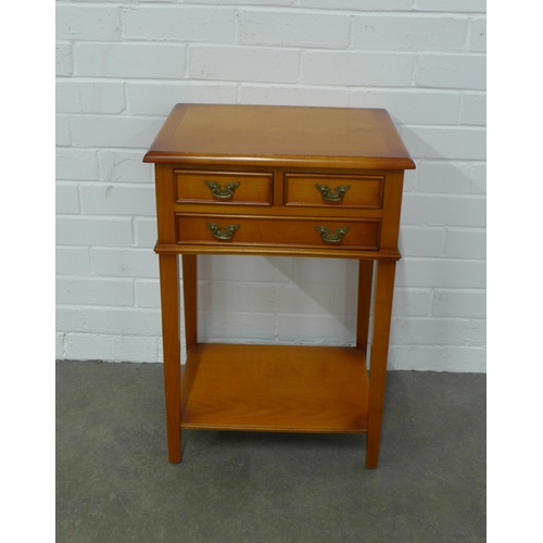 267 - Yew wood side table with drawers, 45 x 65 x 34cm.