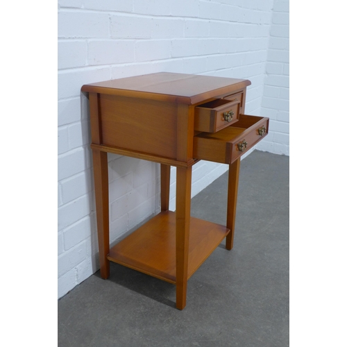 267 - Yew wood side table with drawers, 45 x 65 x 34cm.