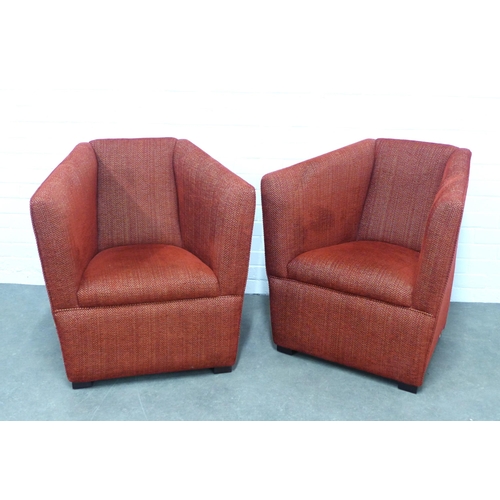 278 - Pair of red upholstered tub style chairs, 78 x 81 x 50cm (2)