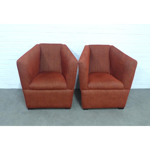 278 - Pair of red upholstered tub style chairs, 78 x 81 x 50cm (2)