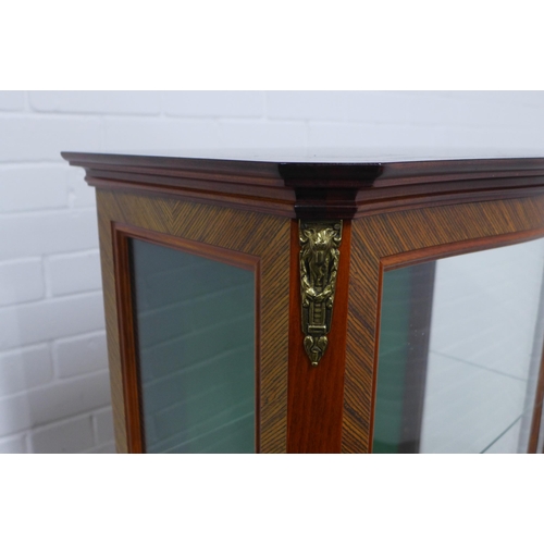 280 - French style brass mounted display cabinet with projecting cornice above a glazed door with a shelve... 