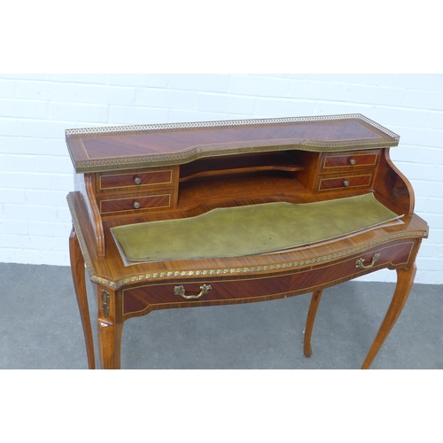 282 - French style inlaid writing desk with brass gallery, 87 x 94 x 43cm.