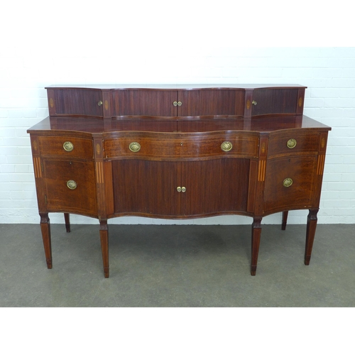 286 - Georgian mahogany and inlaid serpentine stageback sideboard, 184 x 117 x 77cm.