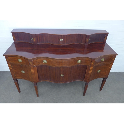 286 - Georgian mahogany and inlaid serpentine stageback sideboard, 184 x 117 x 77cm.