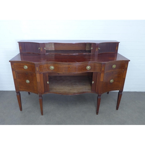 286 - Georgian mahogany and inlaid serpentine stageback sideboard, 184 x 117 x 77cm.