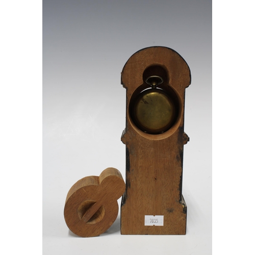 305 - Miniature gilt and ebonised grandfather clock, containing a pocket watch, 21cm