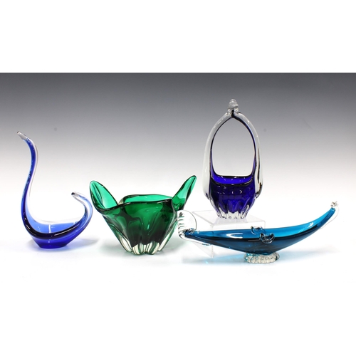 307 - Four items of coloured art glass, tallest 24cm (4)