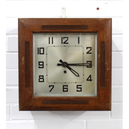 318 - Art Deco wall clock with square silvered dial and arabic numerals, 37 x 37cm