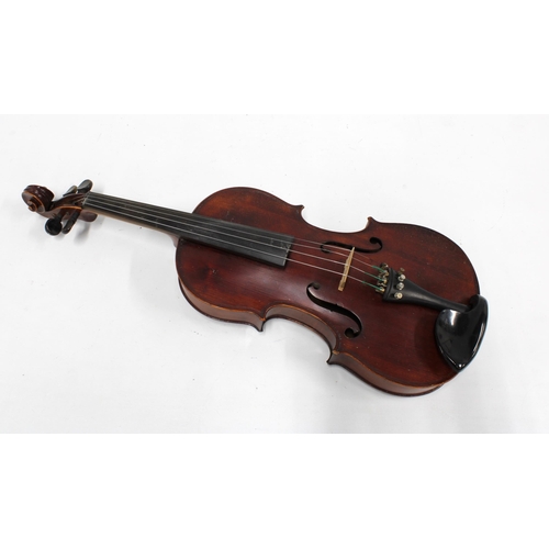 324 - Medio Fino violin, with single back, label inside and with bow in case, violin length including butt... 