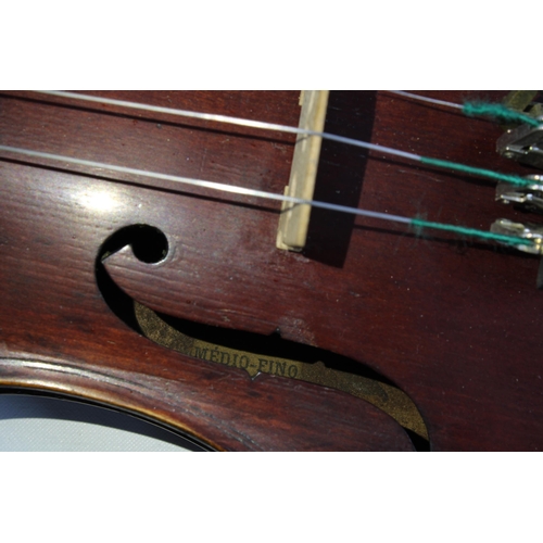 324 - Medio Fino violin, with single back, label inside and with bow in case, violin length including butt... 