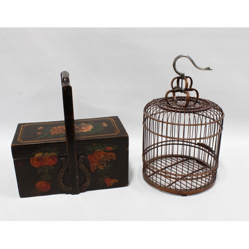 326 - Chinoiserie painted wooden box with lid and handle, 36 x 36 x 18cm, together with a Chinese birdcage... 