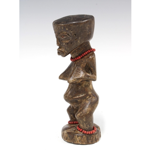 332 - LWENA carved wooden female figure with beads, 21cm