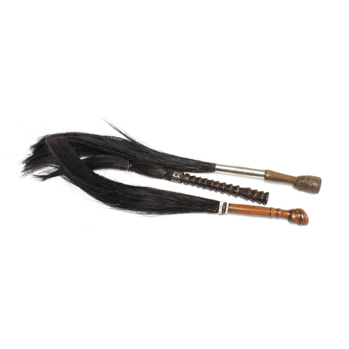 339 - ZULU wood, steel and horse hair fly whisk and two others to include one from Angola (3)