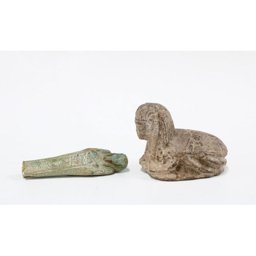 340 - A collection of antiquities to include an ancient Egyptian alabaster vessel, shabti, miniature Cypri... 