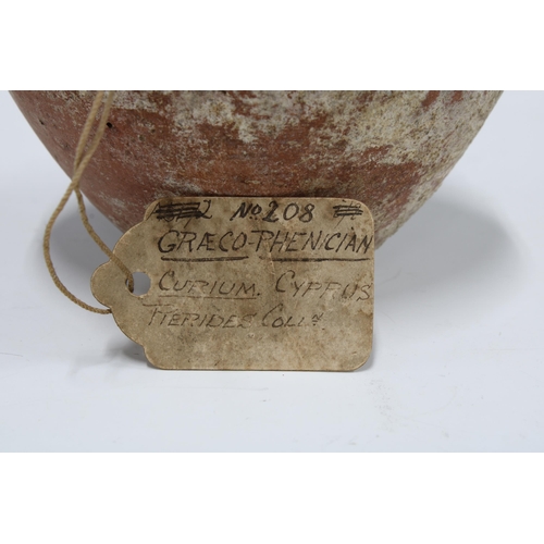 342 - Ancient Phoenician ear vessel, CA mid 1st Millennium BC, 10cm, with an old paper collectors label at... 