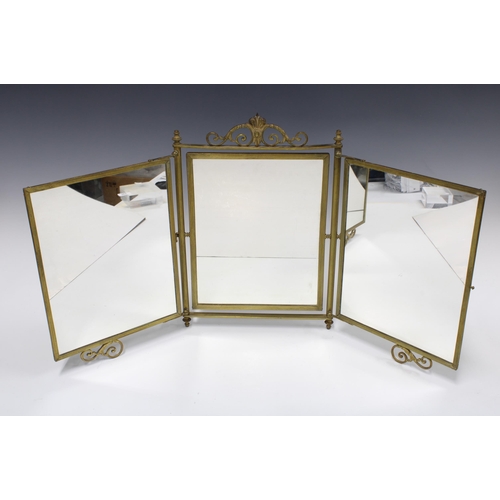 365 - Late 19th century brass framed triple mirror with aesthetic pattern, 40cm high