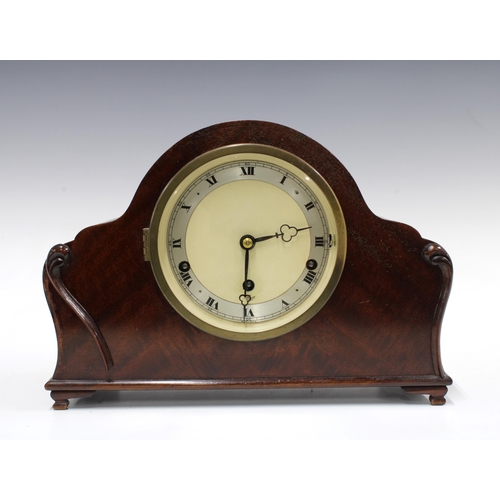 372 - Elliot mahogany cased mantle clock with silvered chapter ring and roman numerals, 33 x 24cm