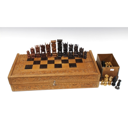 373 - Chess set and board with another set of chess pieces