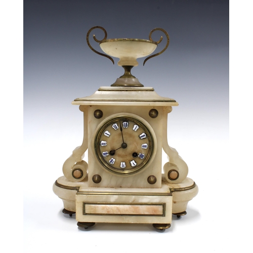 382 - French separate cartouche alabaster mantle clock