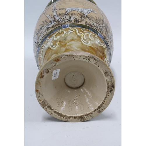 389 - HANNAH BARLOW (1851-1916) for Doulton Lambeth, sgraffito decorated vase, with a hunting dog scene, i... 