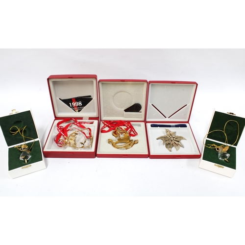 396 - Three boxed Georg Jensen Christmas decorations to include 1991 & 1998 together with two Swarovski Cr... 