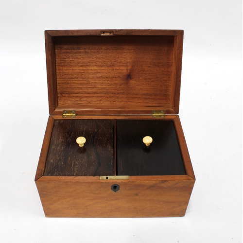 402 - 19th century satin mahogany tea caddy, hinged lid and two internal divisions, 24 x 13cm