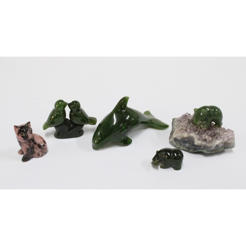 413 - A collection of jade and hardstone animals, (5)