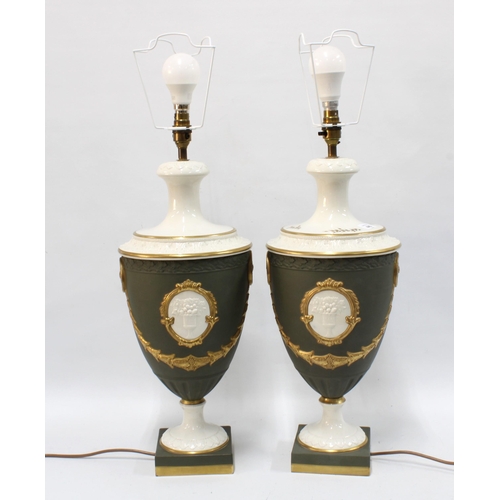 A pair of Italian biscuit pottery table lamps by Bassano  (2) 53cm excluding fittings