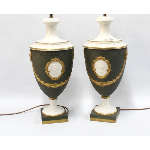 445 - A pair of Italian biscuit pottery table lamps by Bassano  (2) 53cm excluding fittings