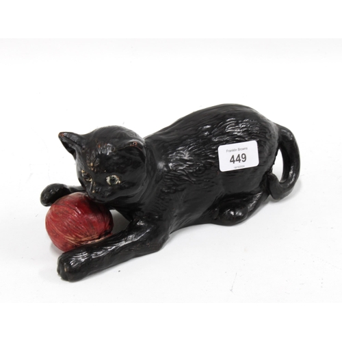 449 - Bretby black cat, impressed marks, 25cm