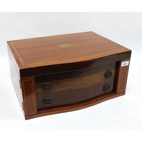 450 - Mahogany cutlery canteen containing a part suite of Epns flatware, two drawers