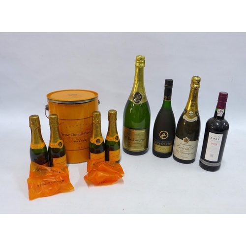 457 - Champagne to include Heidseck & Co. Monopole, Veuve Clicquot tin with four small bottles, Remy Marti... 