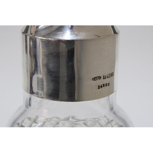 47 - George V silver mounted crystal cocktail shaker, John Grinsell & Sons, Birmingham 1928, 28cm high