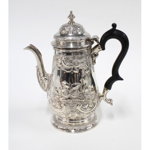 48 - George II silver coffee pot, William & James Priest, London 1759, 21cm high