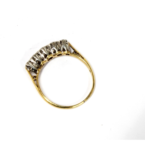 5 - Early 20th century five stone diamond ring, the yellow band stamped PLAT