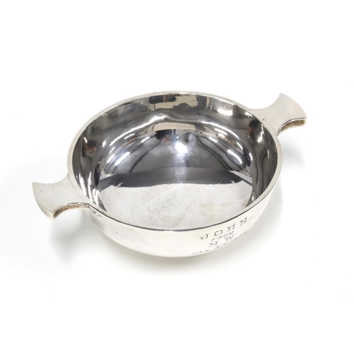 58 - George V silver quaich, Birmingham  1922, with personal engraved inscription, 15cm across the lugs