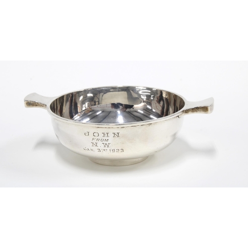 58 - George V silver quaich, Birmingham  1922, with personal engraved inscription, 15cm across the lugs