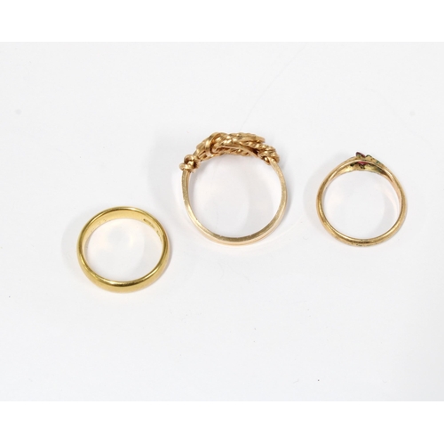 70 - 18ct gold wedding band, Birmingham 1923 together with two rings, (3)