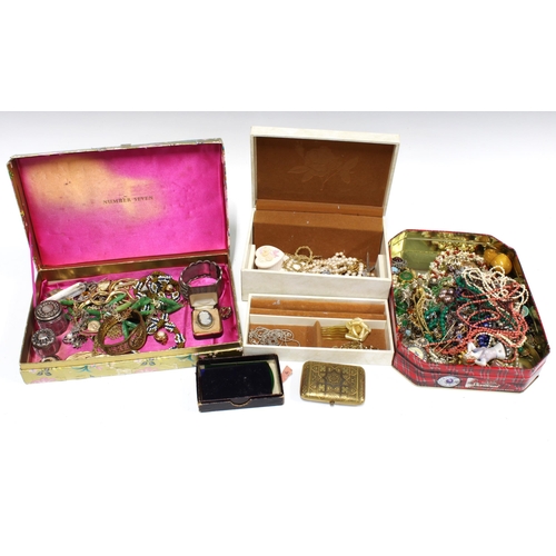 83 - A quantity of vintage and later costume jewellery with cigarette case and glass slides, etc (contain... 