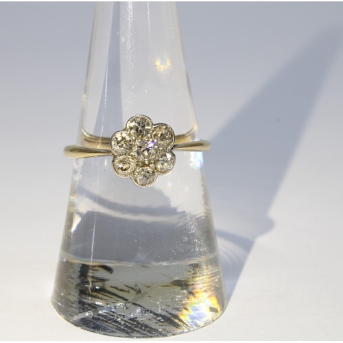 9 - 18ct gold diamond flowerhead ring, stamped 18ct, early 20th century