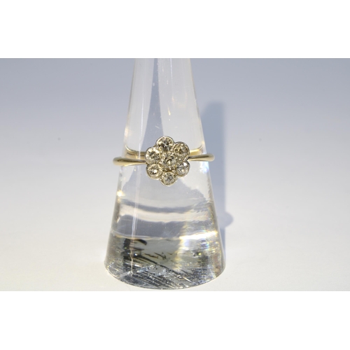 9 - 18ct gold diamond flowerhead ring, stamped 18ct, early 20th century