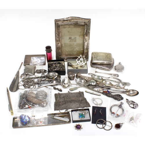 91 - A quantity of vintage and later of silver and costume jewellery together with a silver photograph fr... 