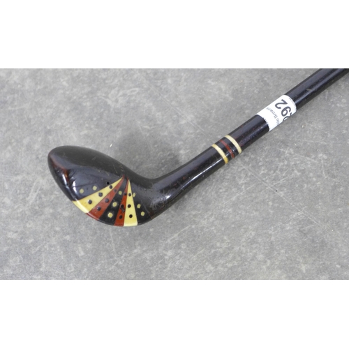 292 - Sunday stick walking cane with a Sayer's golf club handle