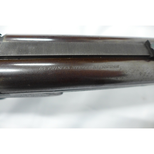 458 - Antique sporting rifle, lock named John Dickson & Son, barrel inscribed 63 Princes Street, Edin, num... 