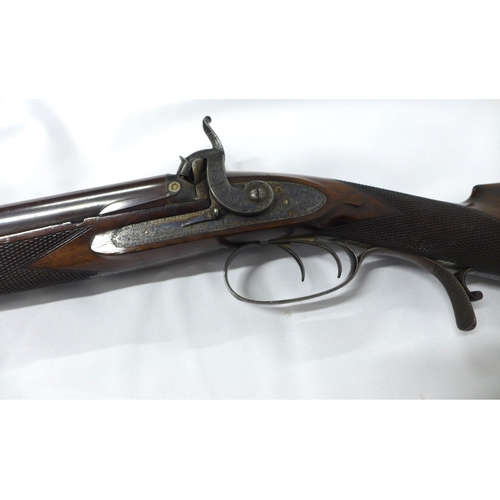 458 - Antique sporting rifle, lock named John Dickson & Son, barrel inscribed 63 Princes Street, Edin, num... 